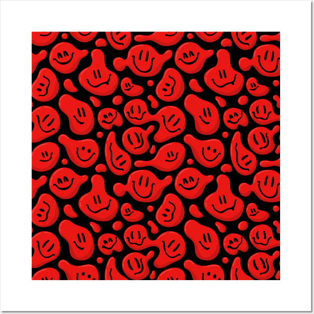 Red Liquid Smiley Faces Wall Art by Ayoub14